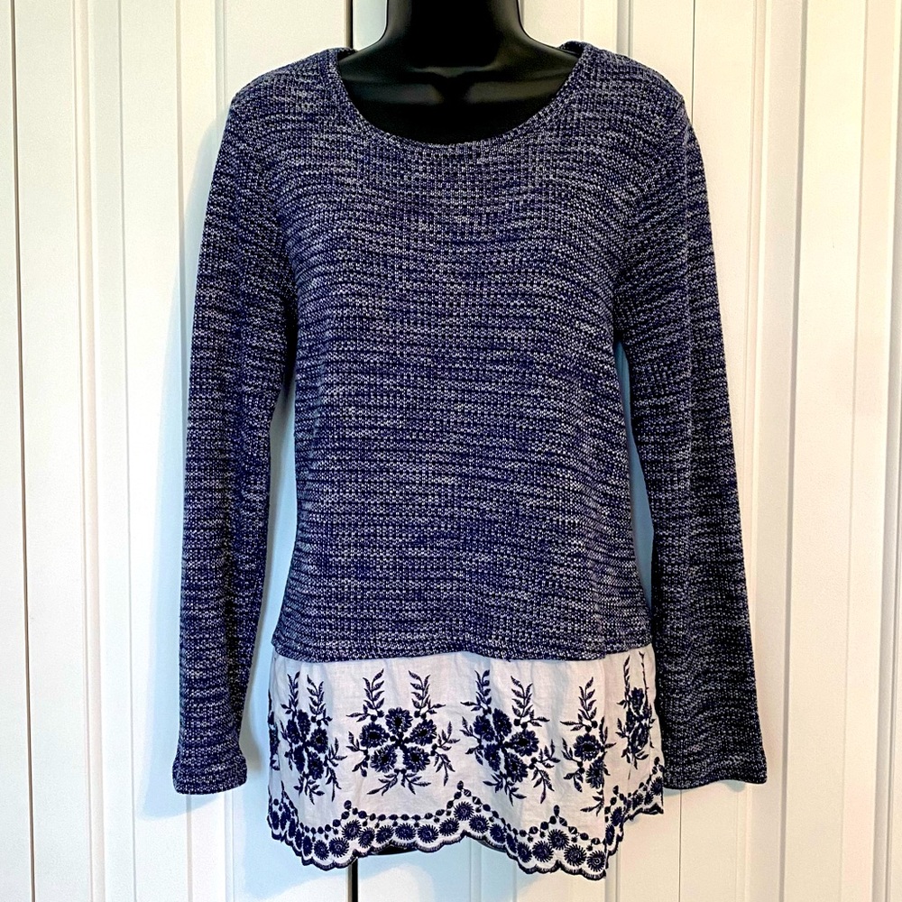 Navy/White Spring Layered Look Sweater, M